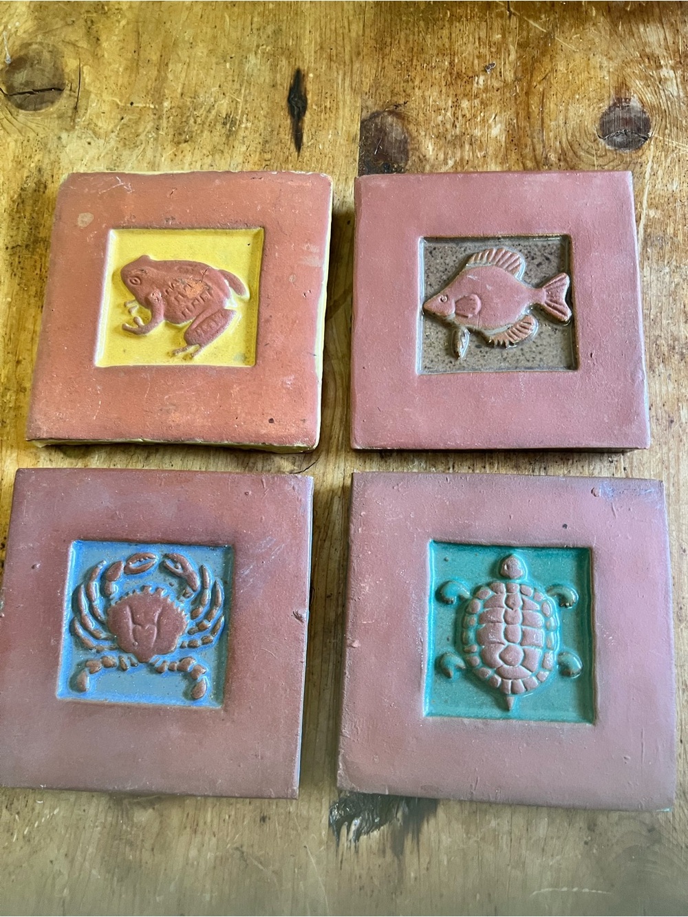 Set of 4  1992 Moravian Pottery Tile
Works (MPTW) tiles made in Doylestown, PA